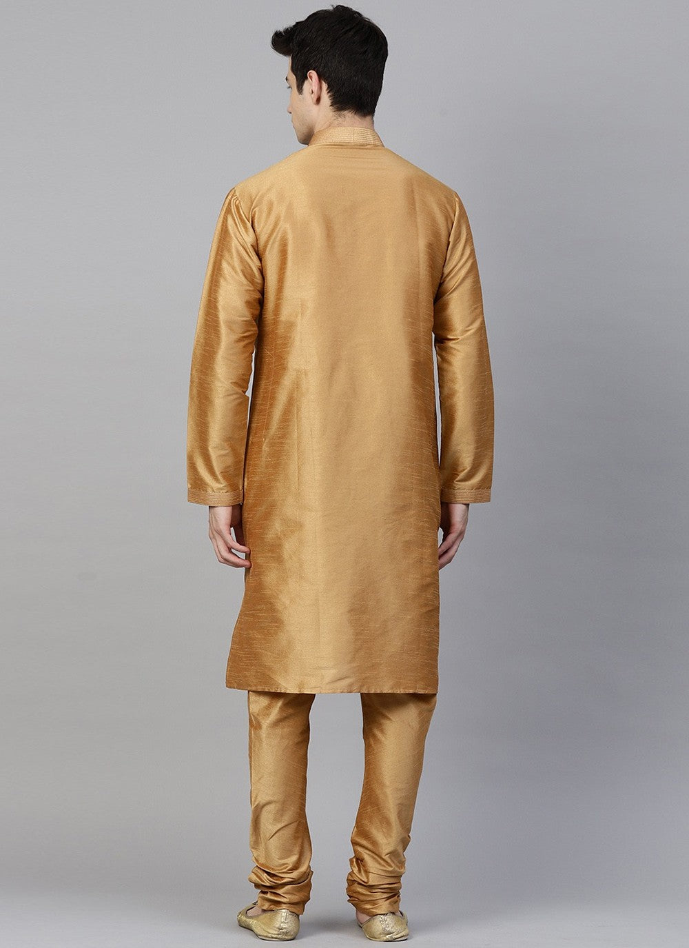 Plain Dupion Silk Gold Kurta Pyjama - M2406