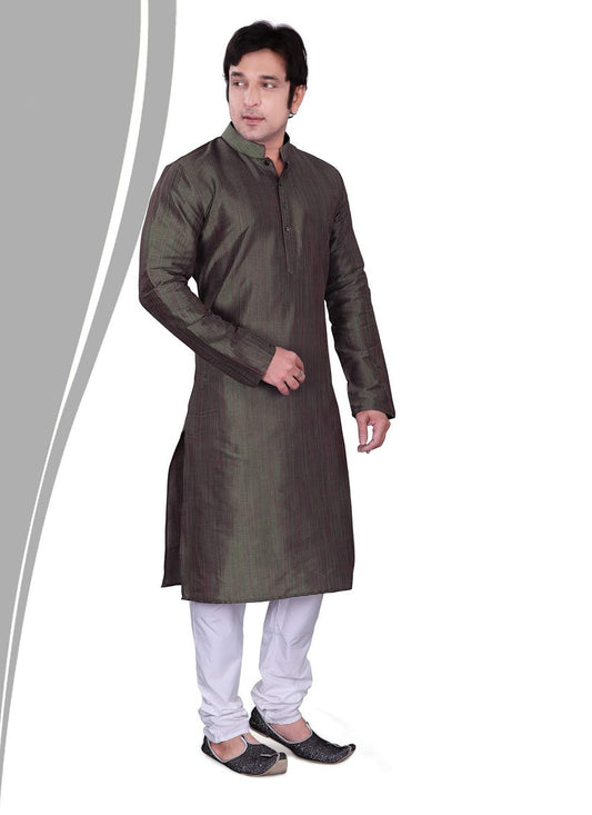 Plain Dupion Silk Grey Kurta Pyjama - M2143