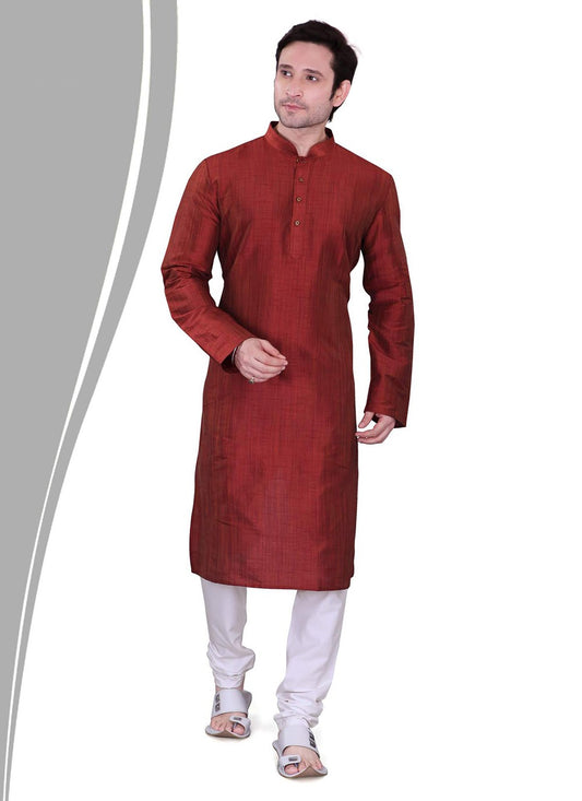 Plain Dupion Silk Maroon Kurta Pyjama - M2139