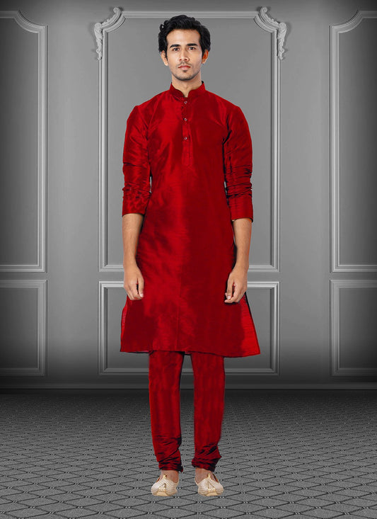 Plain Dupion Silk Maroon Kurta Pyjama - M3677