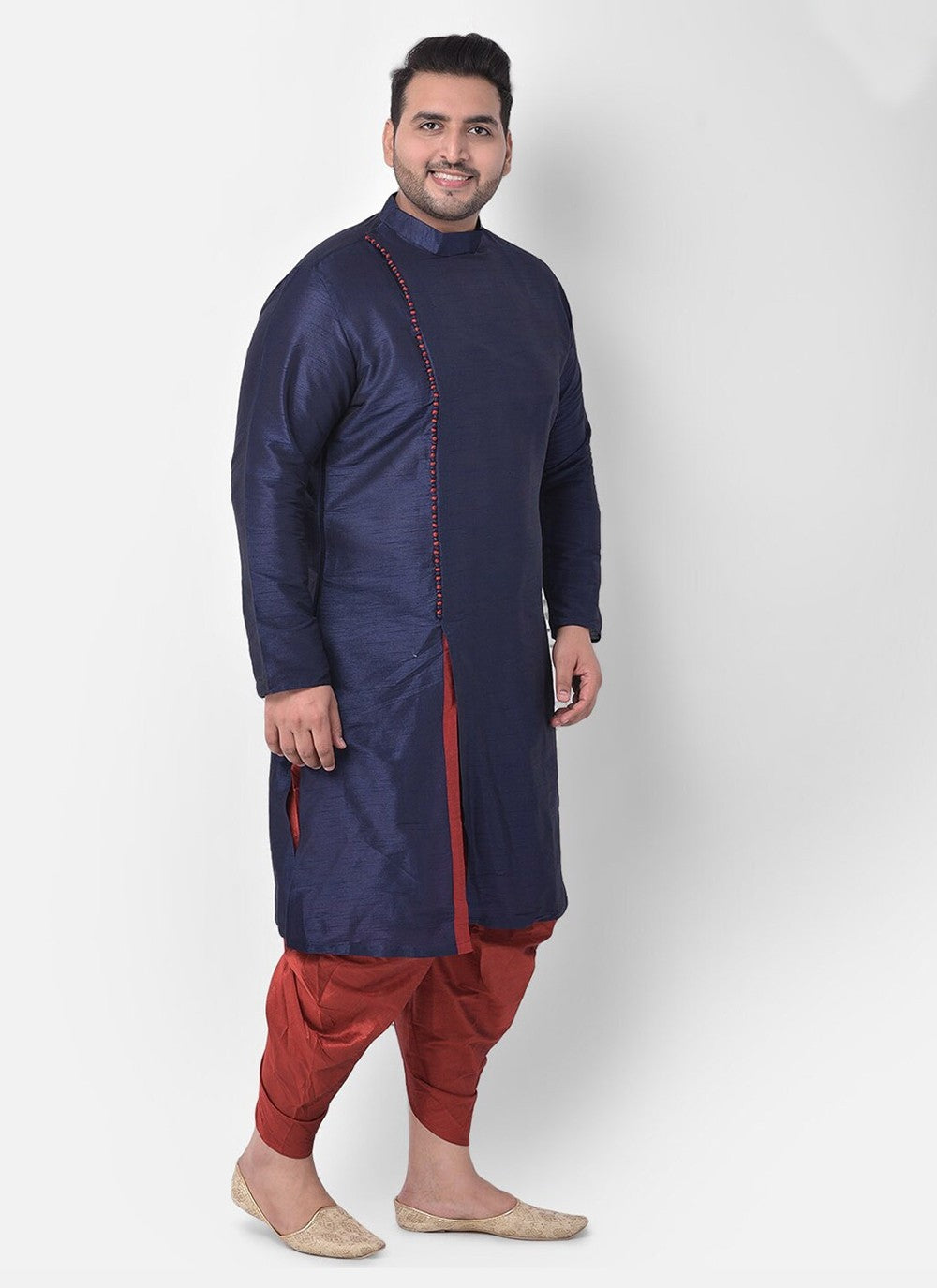 Plain Dupion Silk Navy Blue Indo Western - M2656