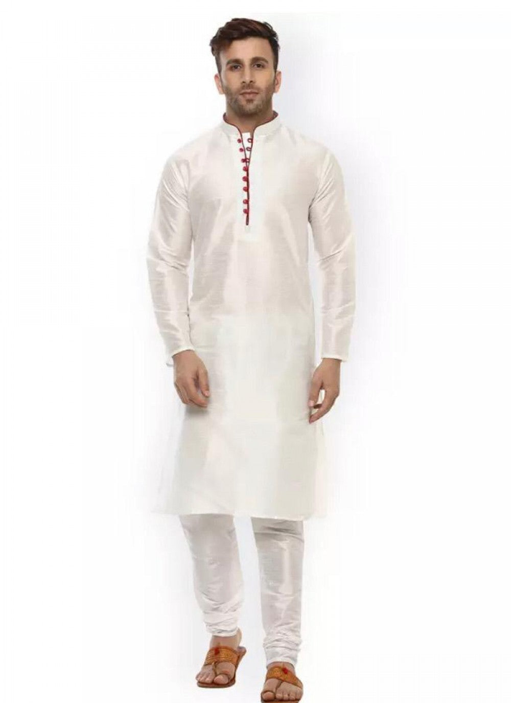 Plain Dupion Silk White Kurta Pyjama - M1050