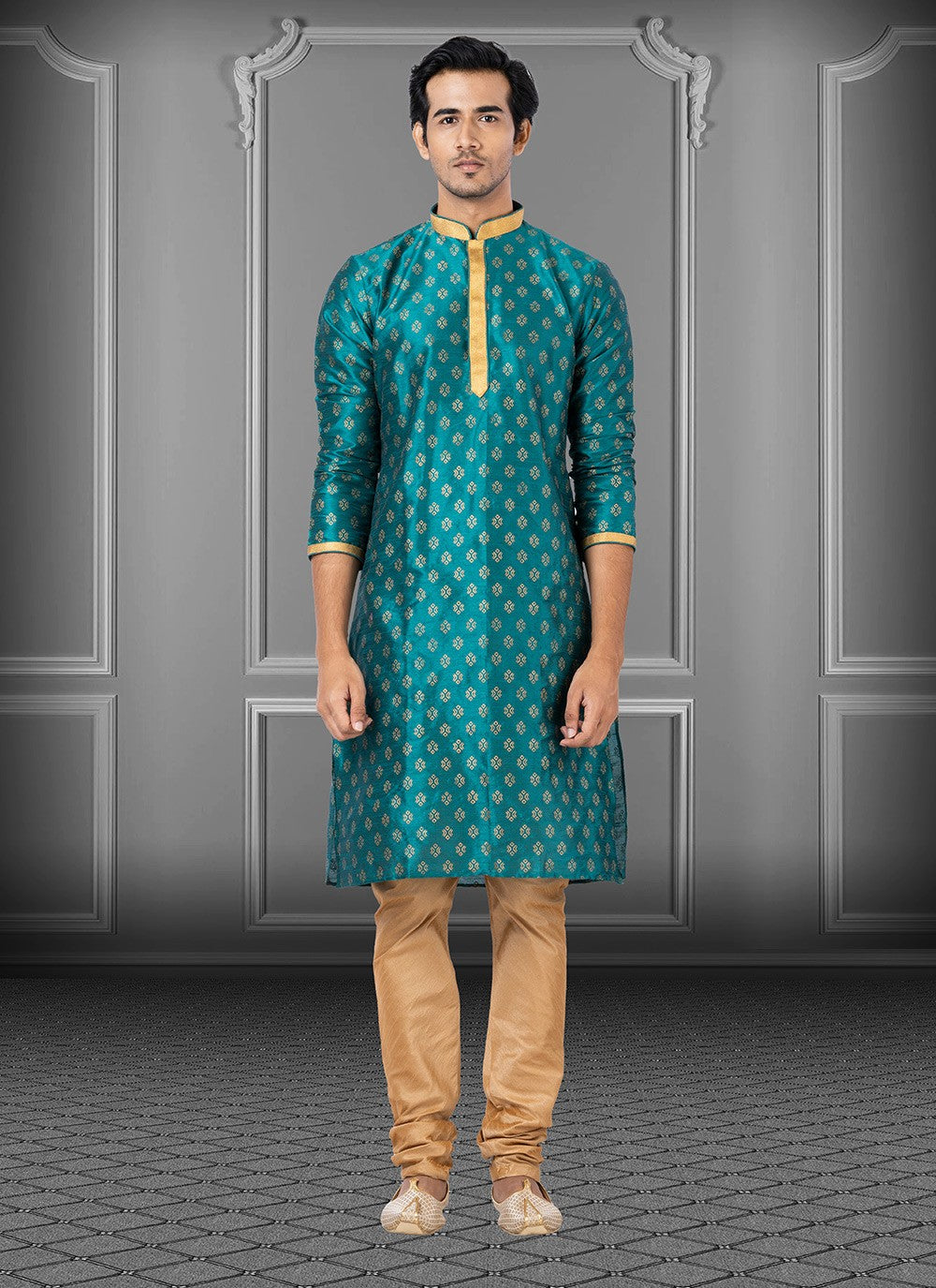 Printed Dupion Silk Rama Kurta Pyjama - M3716