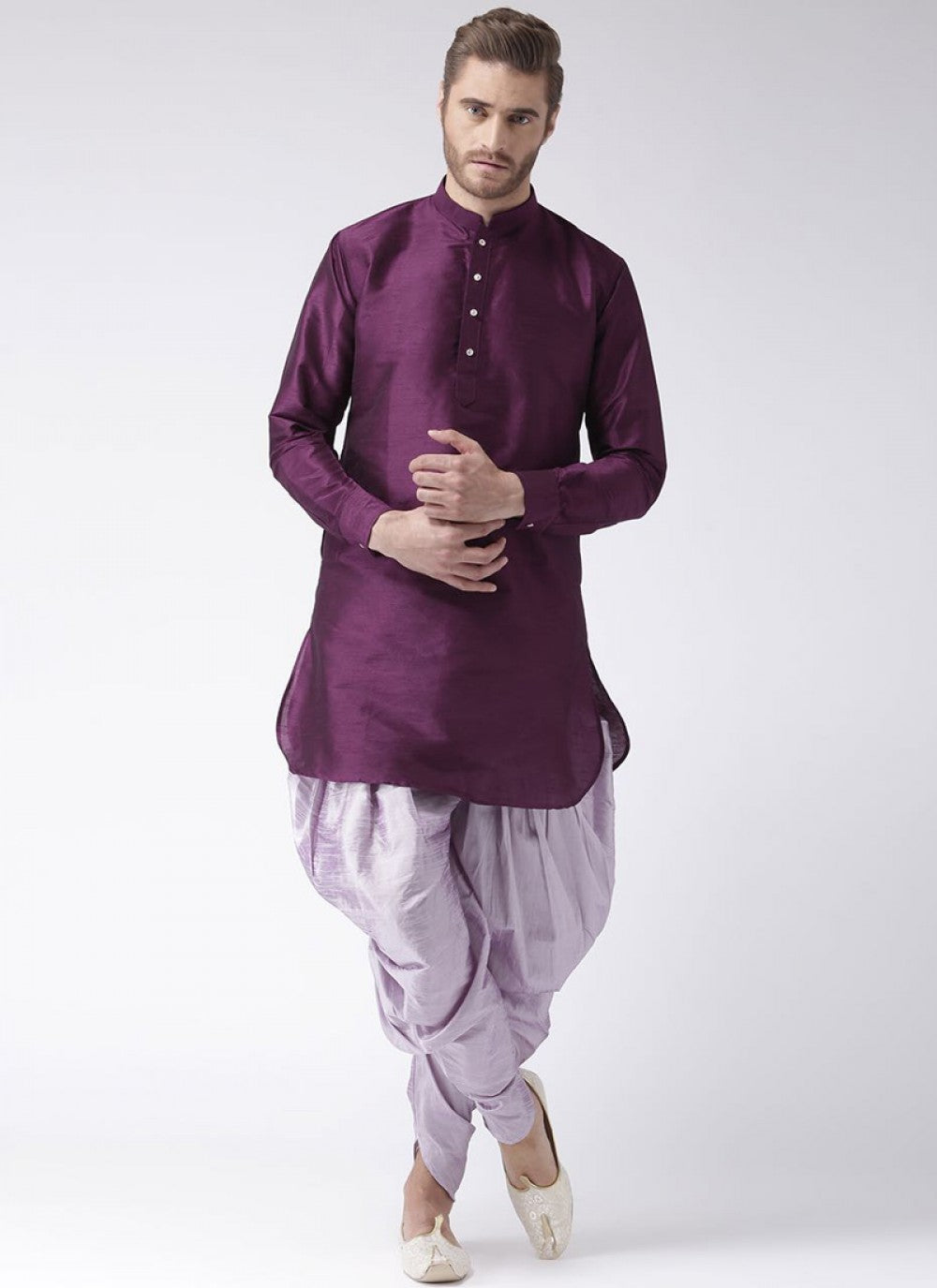 Plain Dupion Silk Purple Kurta Pyjama - M1051