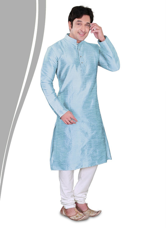 Plain Dupion Silk Turquoise Kurta Pyjama - M2164