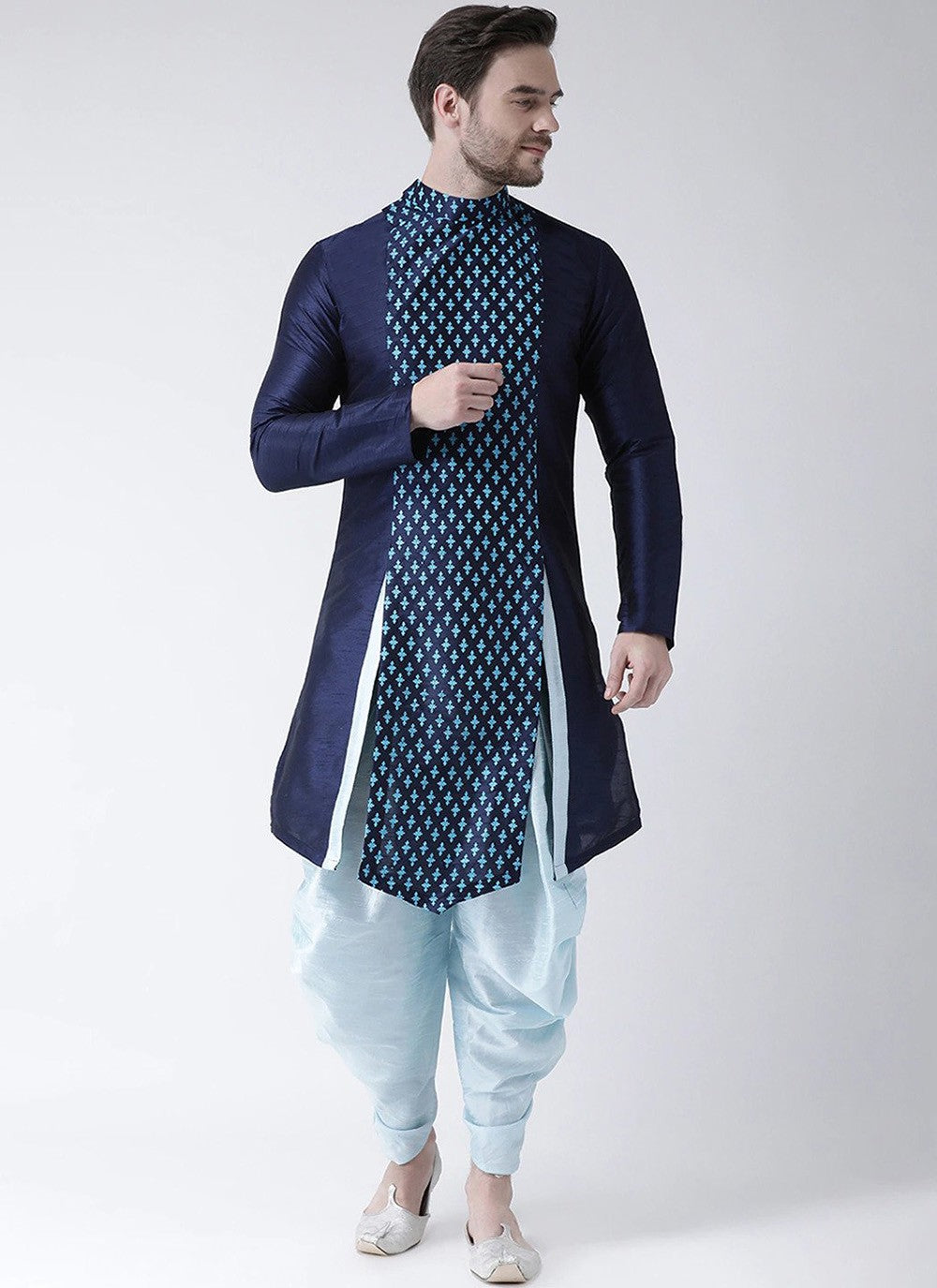 Weaving Zari Dupion Silk Blue Dhoti Kurta - M2237