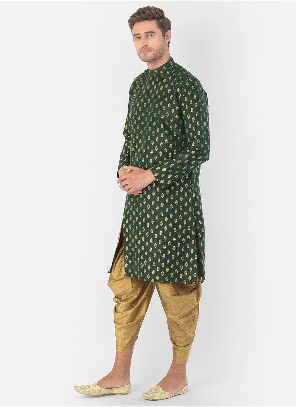 Weaving Zari Dupion Silk Green Dhoti Kurta - M2241