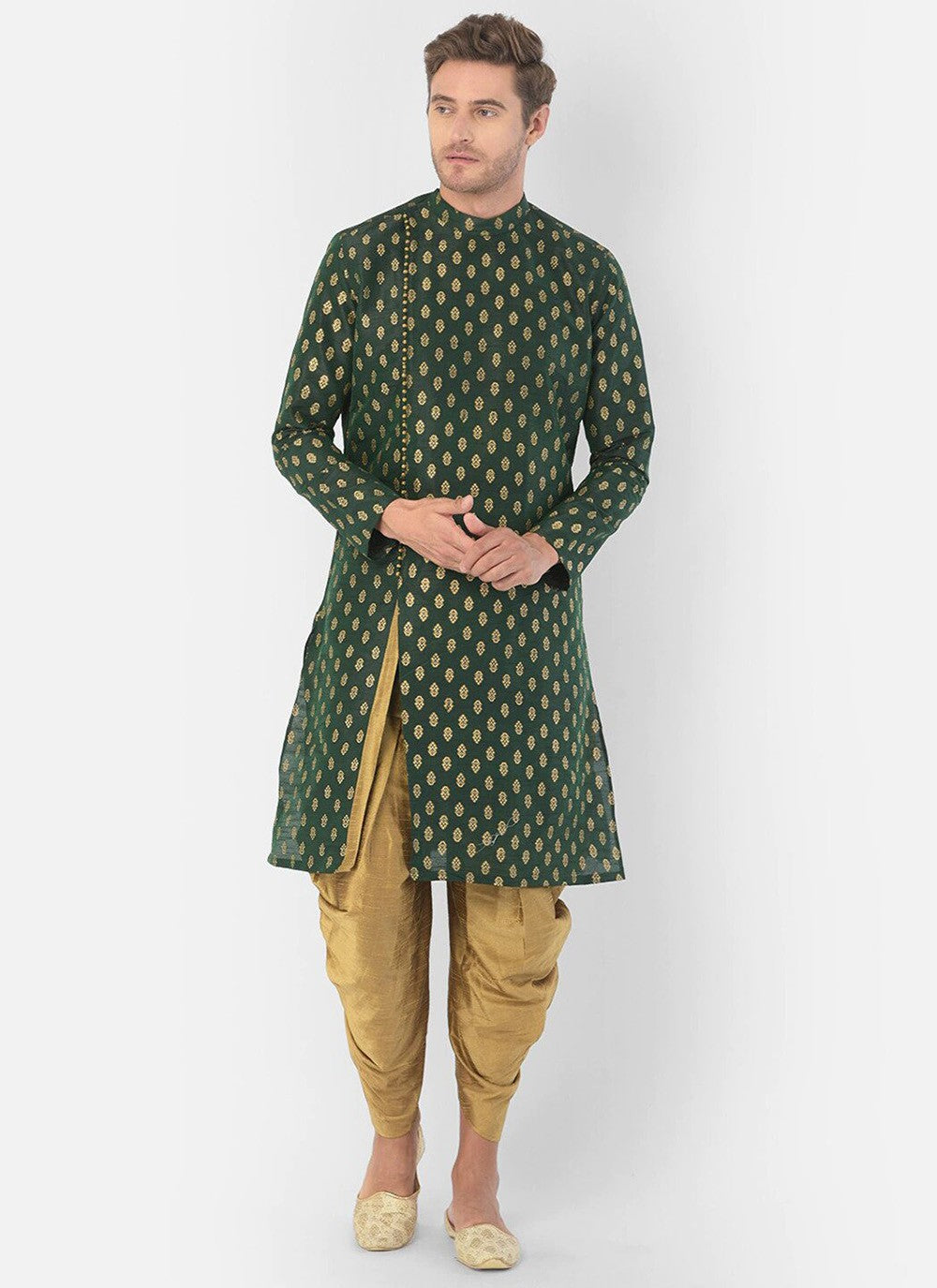 Weaving Zari Dupion Silk Green Dhoti Kurta - M2241