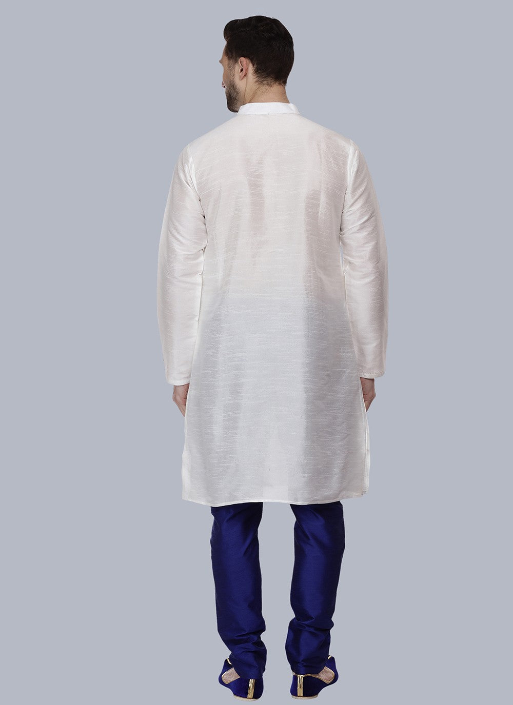 Embroidered Dupion Silk White Kurta Pyjama - M6535