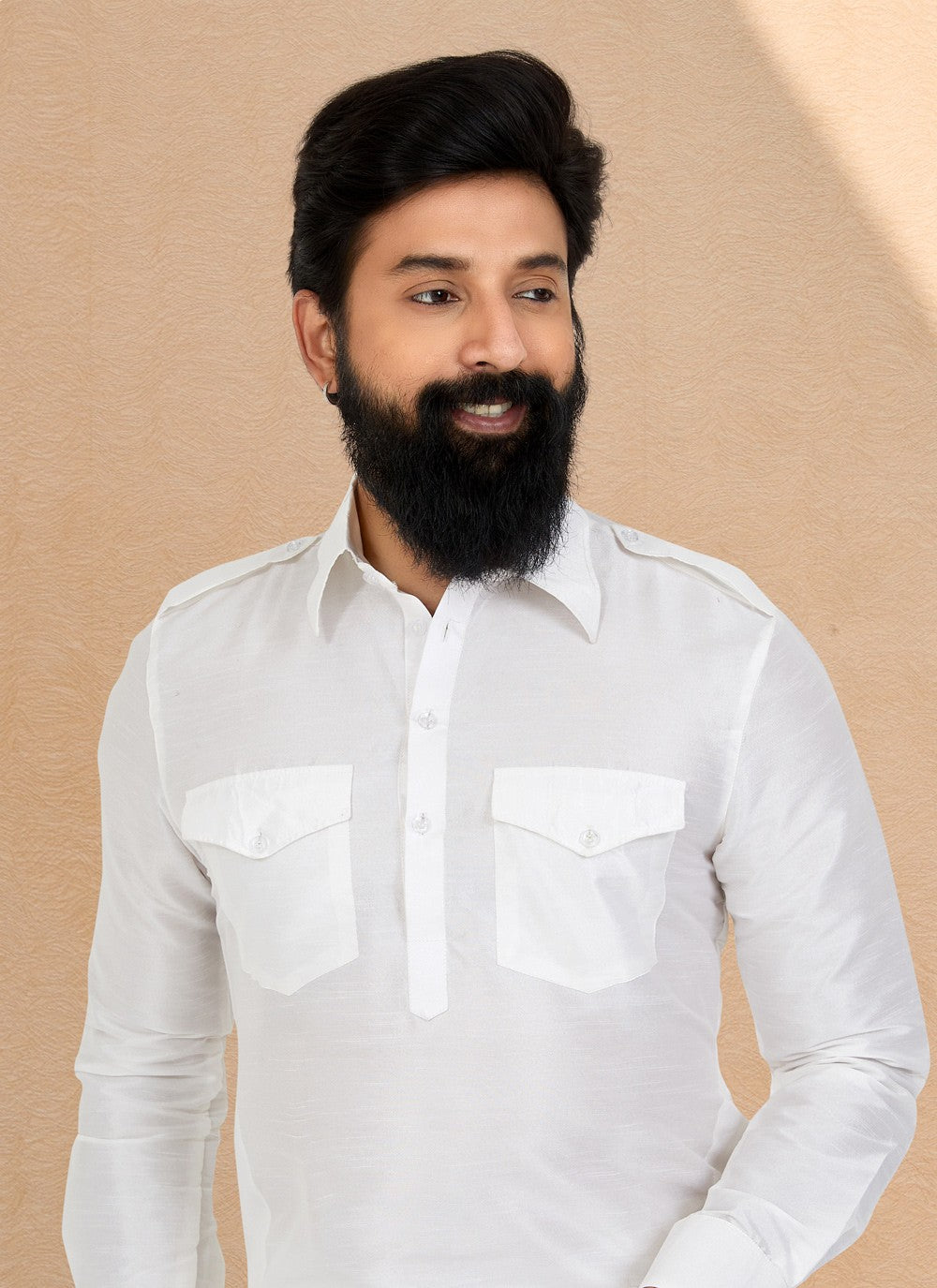 Plain Dupion Silk White Kurta Pyjama - M5031