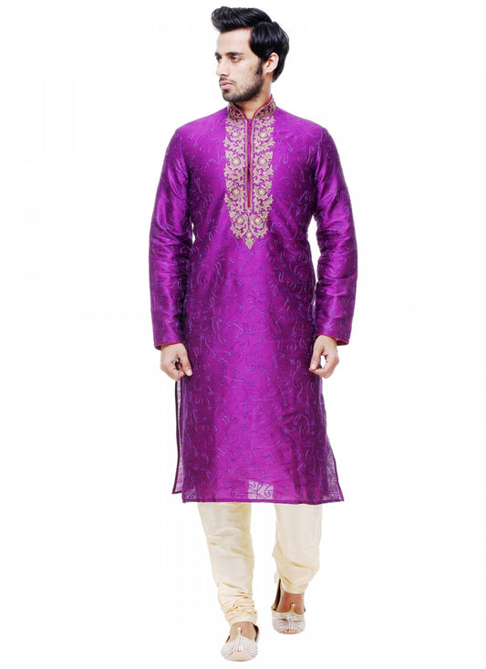 Plain Silk Violet Kurta Pyjama - M1005