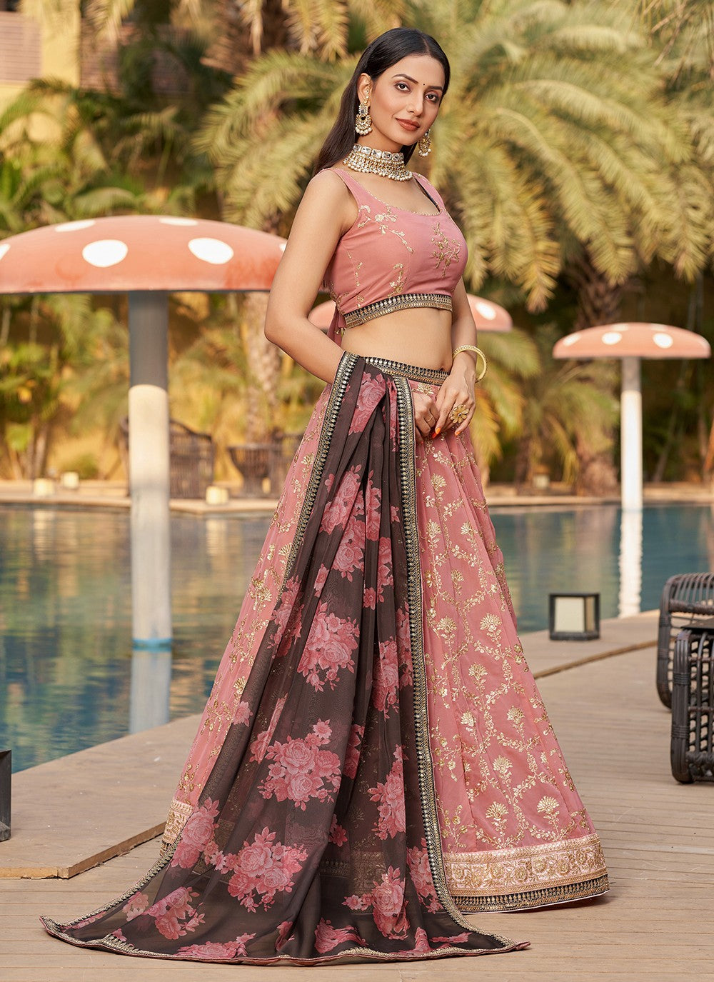 Embroidered Georgette A - Line Lehenga - L1528