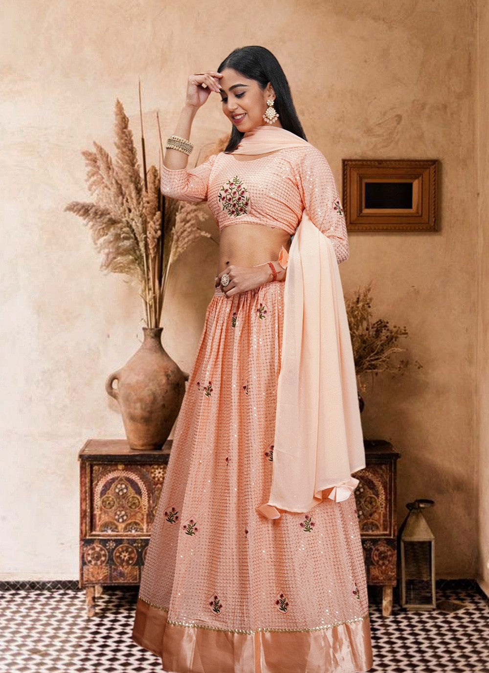 Embroidered Net A - Line Lehenga - L1818