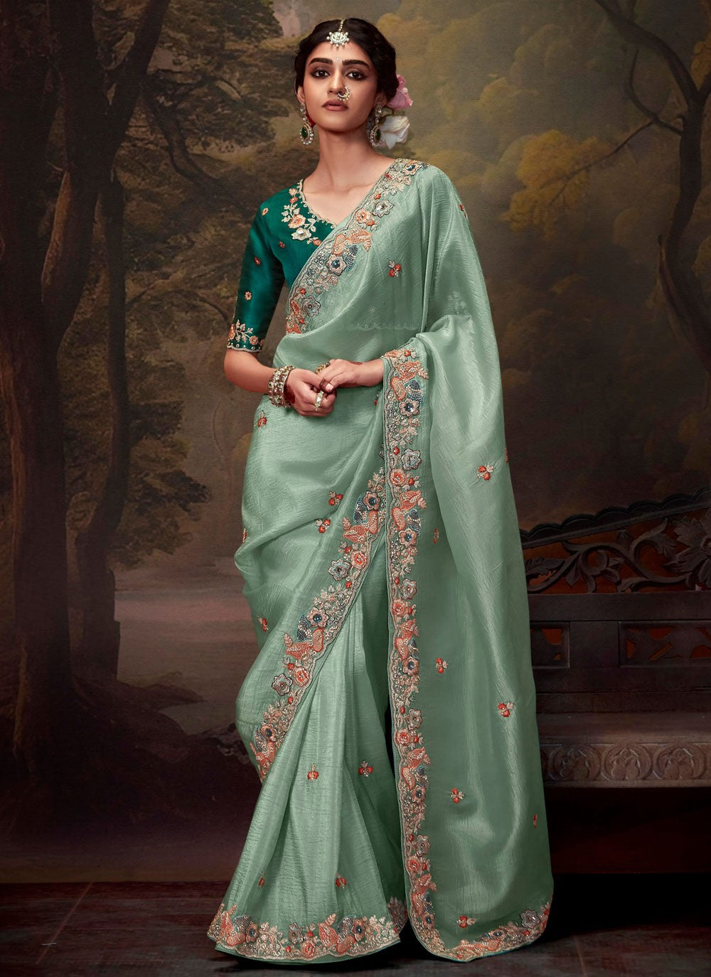 Classic Embroidered Organza Saree - S7874