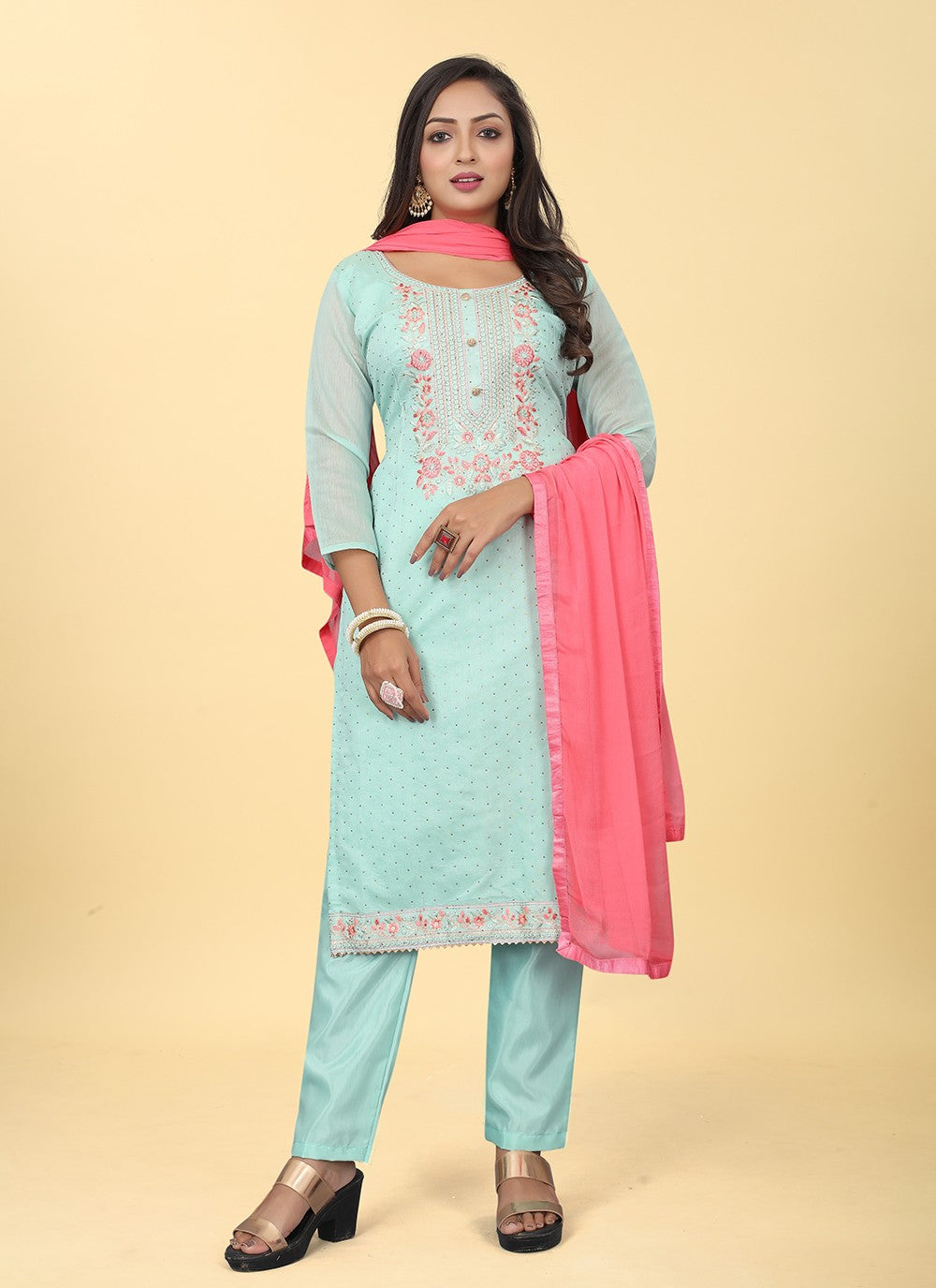 Chanderi Silk Pant Style Suit - T2484