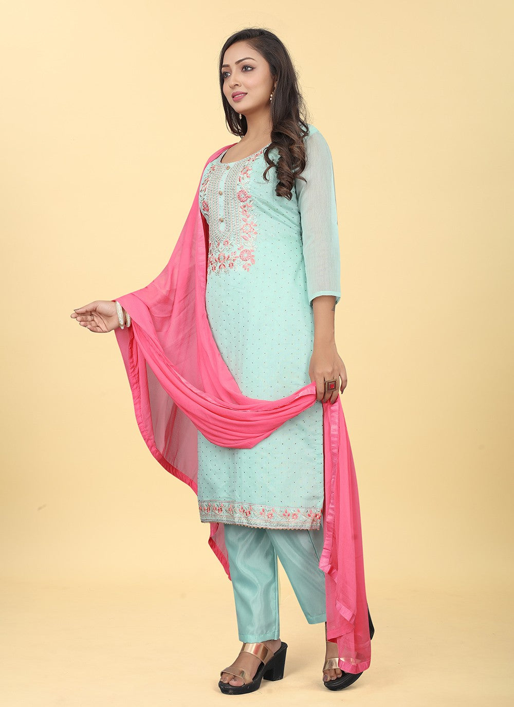 Chanderi Silk Pant Style Suit - T2484