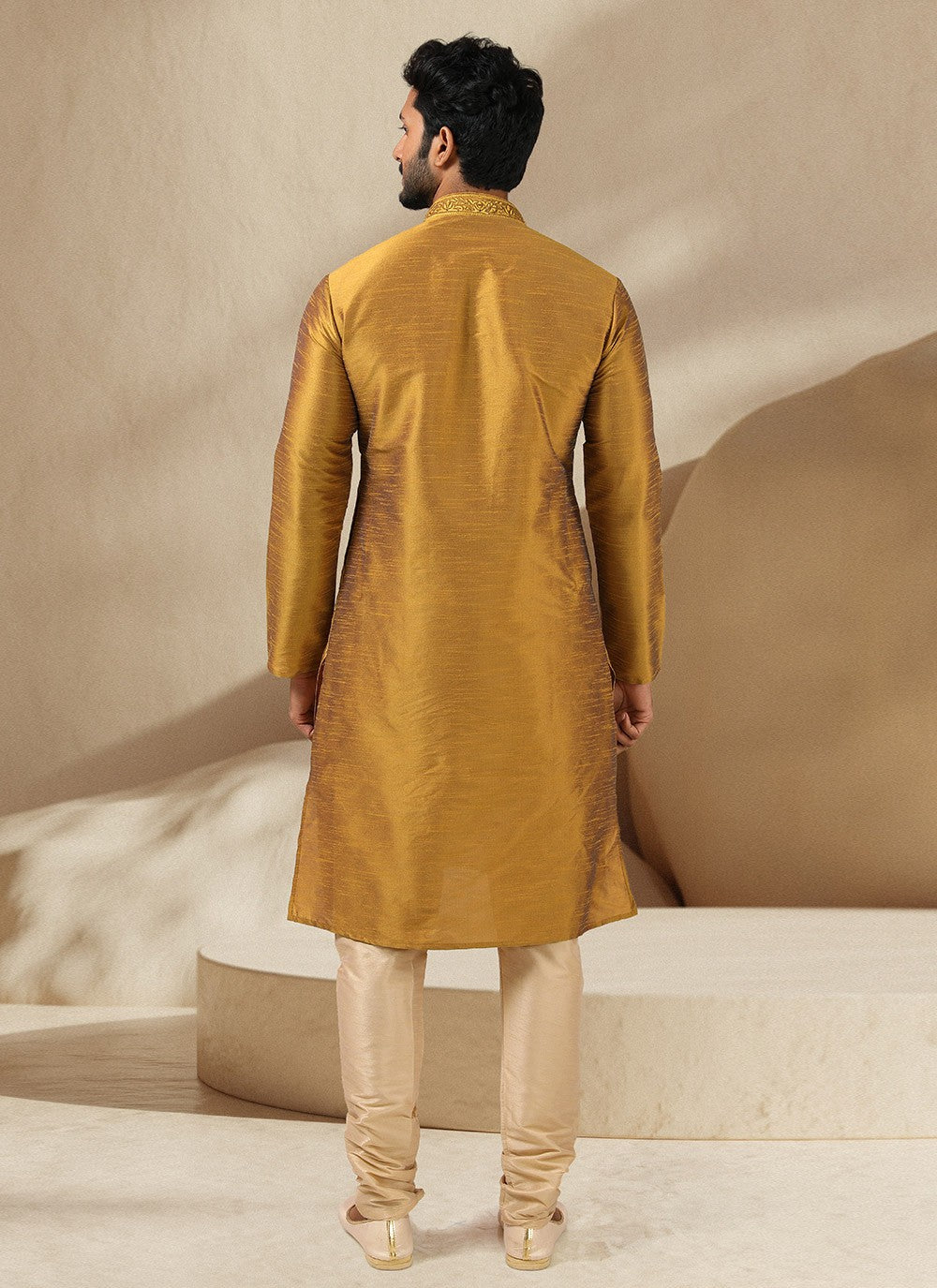 Embroidered Banarasi Silk Brown Kurta Pyjama - M3233