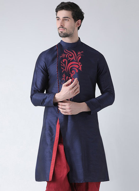 Embroidered Art Dupion Silk Navy Blue Angrakha - M4230