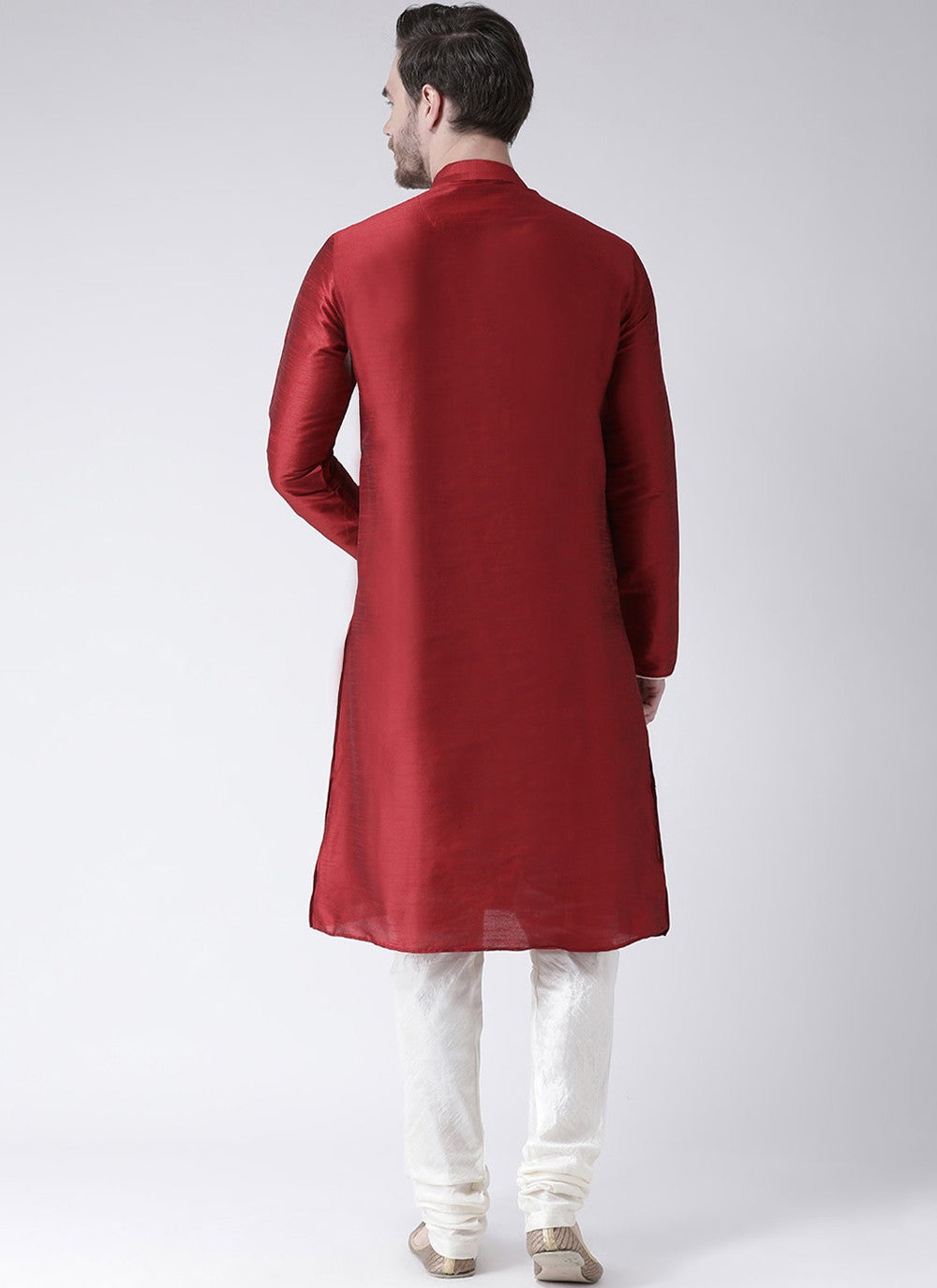 Embroidered Art Dupion Silk Maroon Kurta Pyjama - M4216