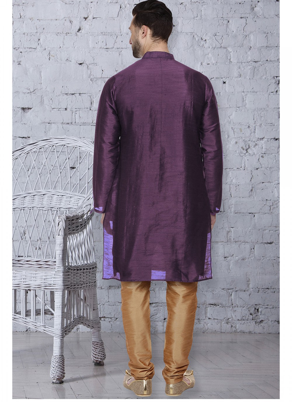 Embroidered Art Dupion Silk Purple Kurta Pyjama - M1506