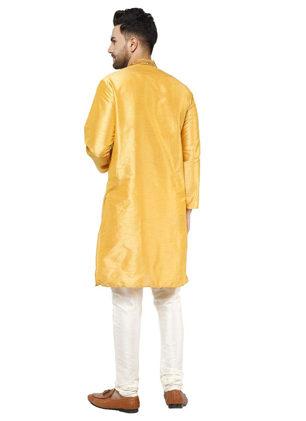 Embroidered Art Dupion Silk Yellow Kurta Pyjama - M1294