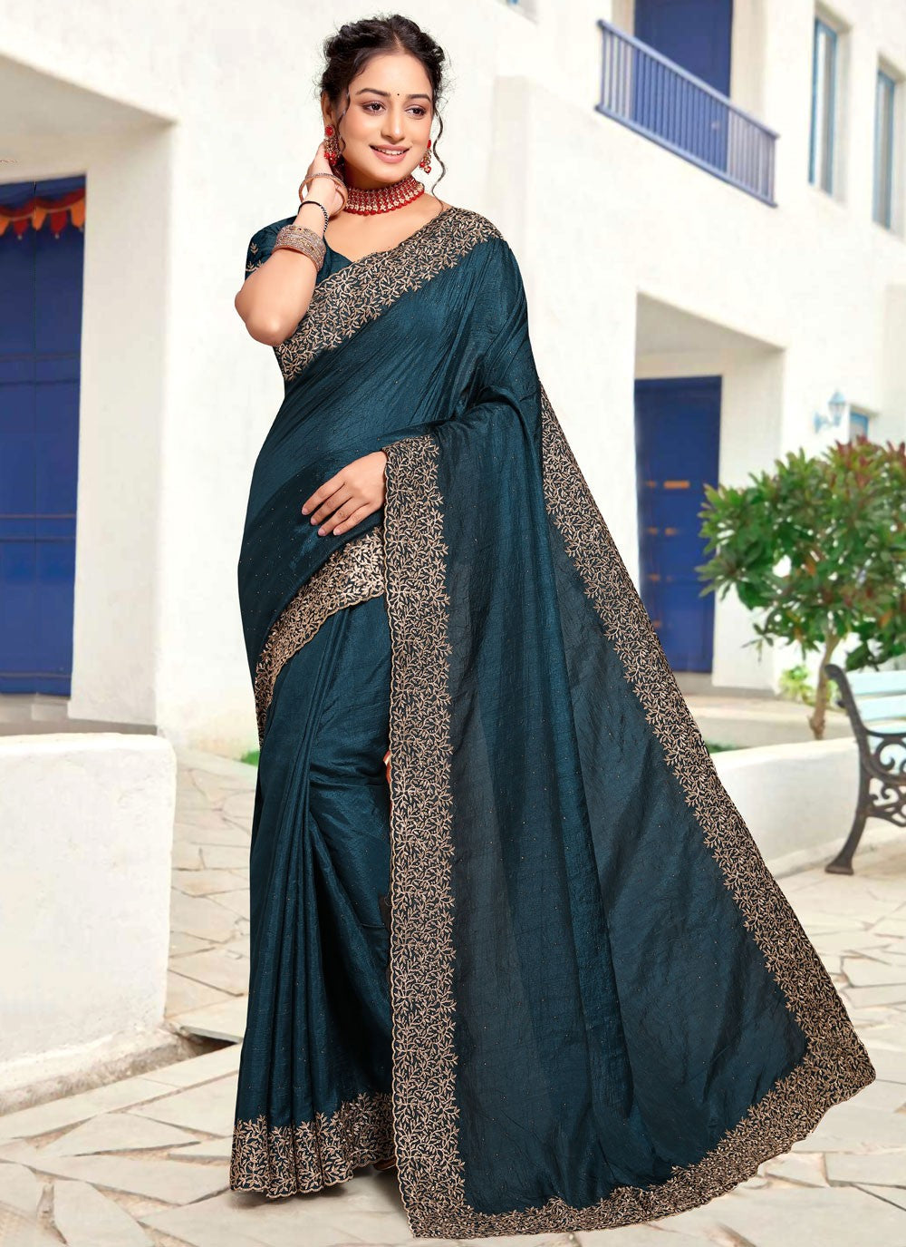 Classic Border Work Art Silk Saree - S8150