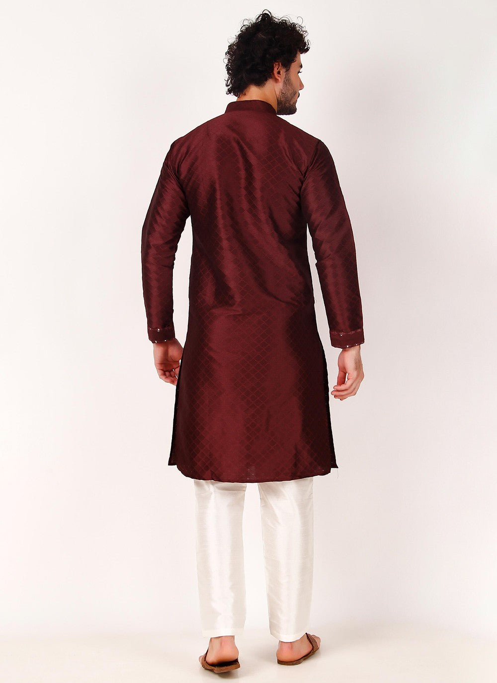 Embroidered Art Silk Maroon Kurta Pyjama - M8169