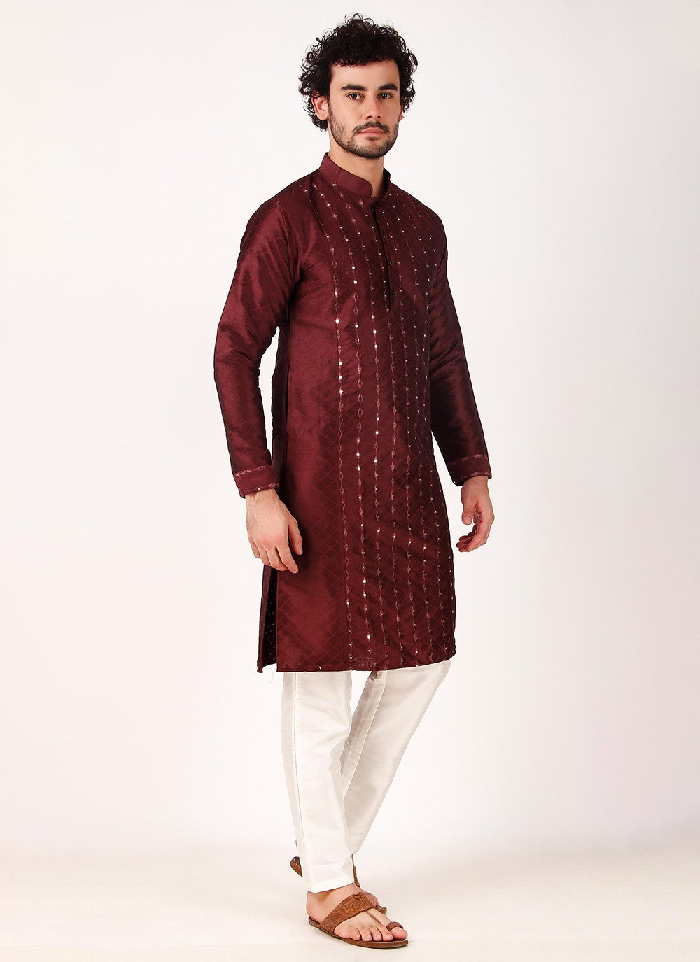 Embroidered Art Silk Maroon Kurta Pyjama - M8169