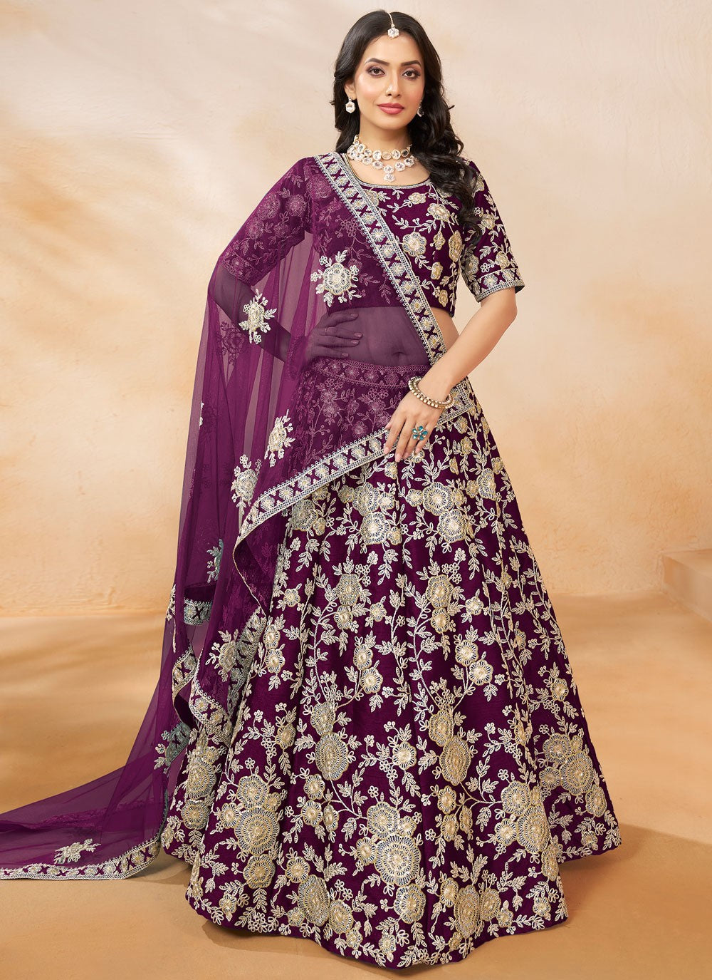 Embroidered Art Silk A - Line Lehenga - M8718