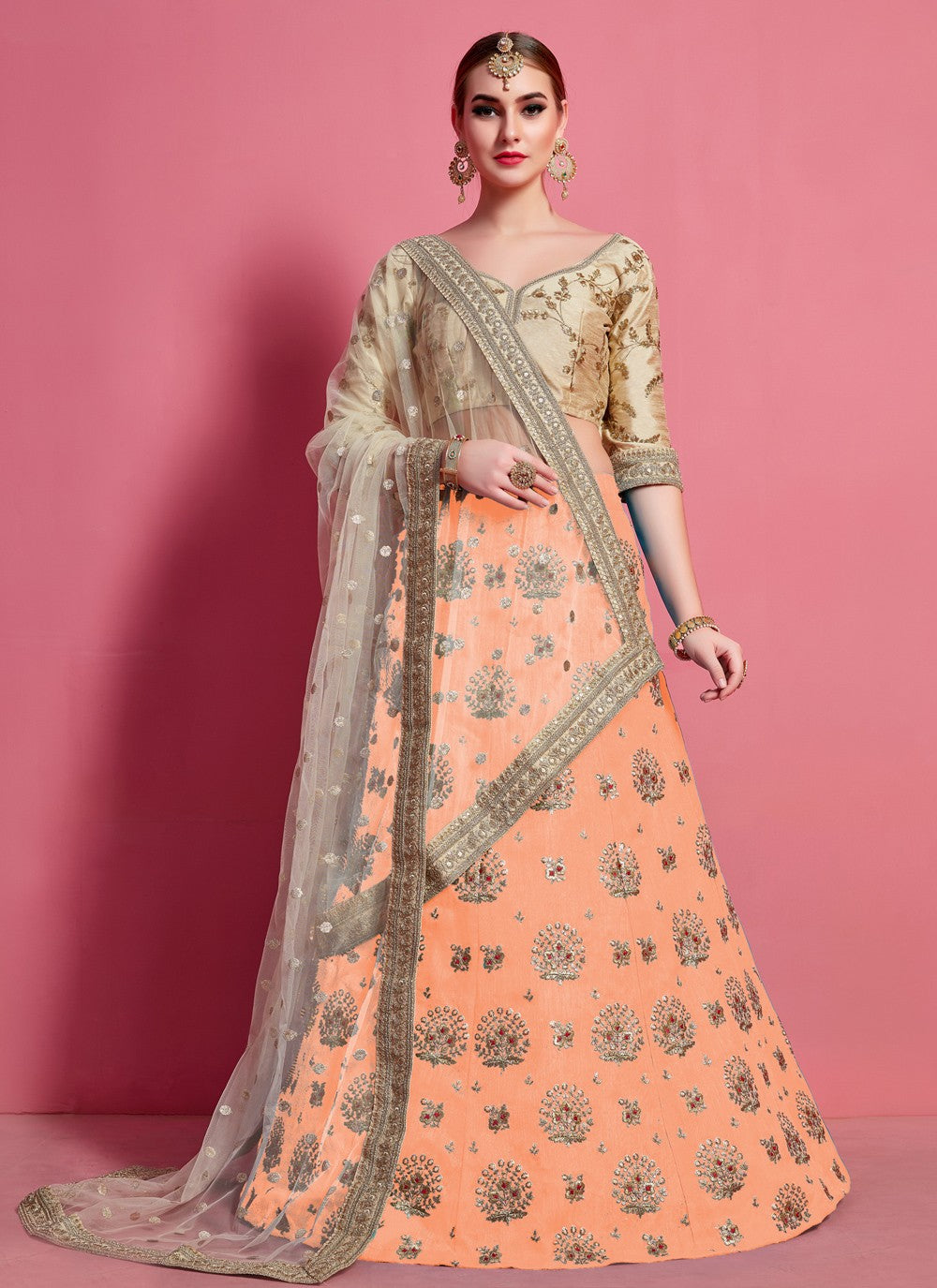 Embroidered Art Silk A - Line Lehenga - L0122