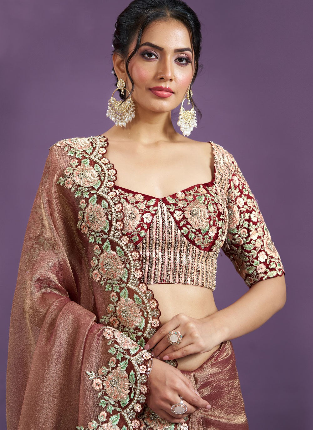 Contemporary Embroidered Satin Silk Saree - S9964