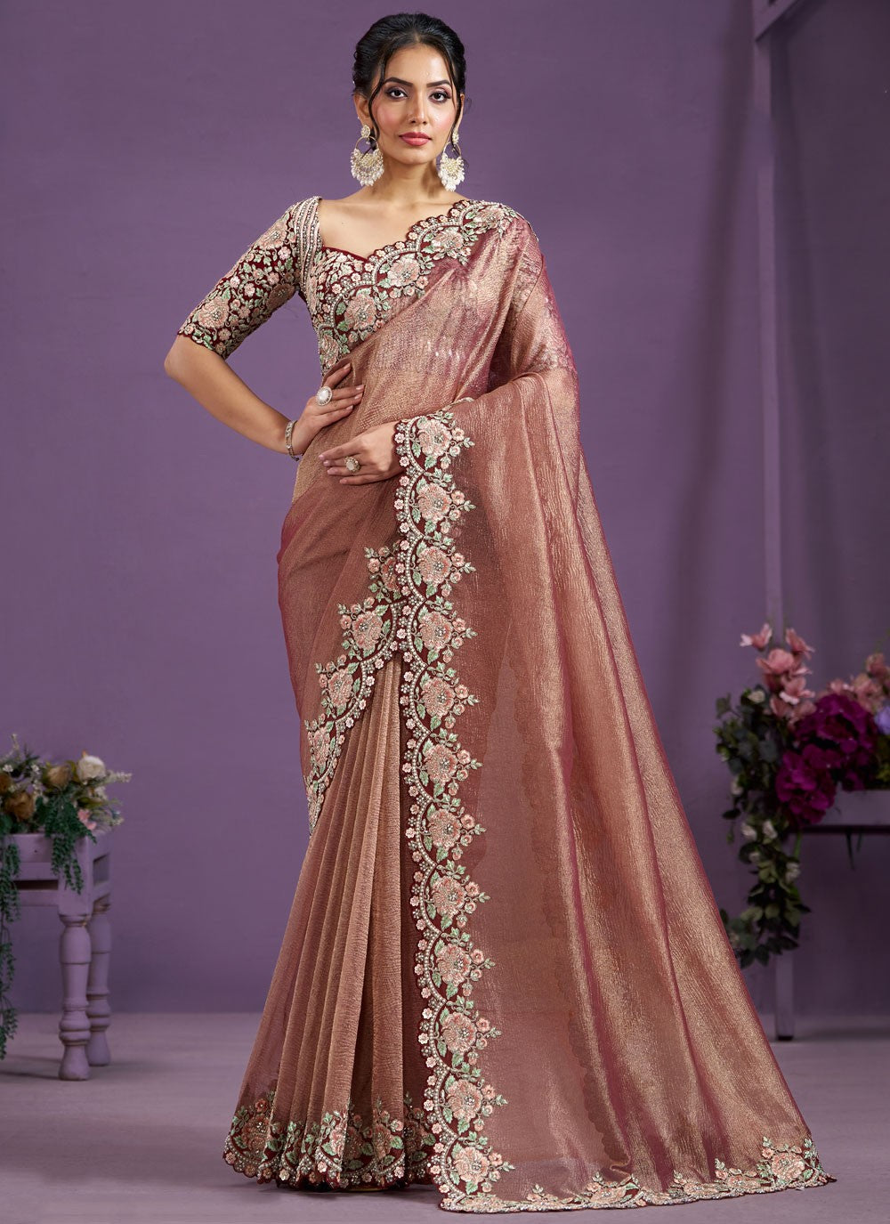 Contemporary Embroidered Satin Silk Saree - S9964