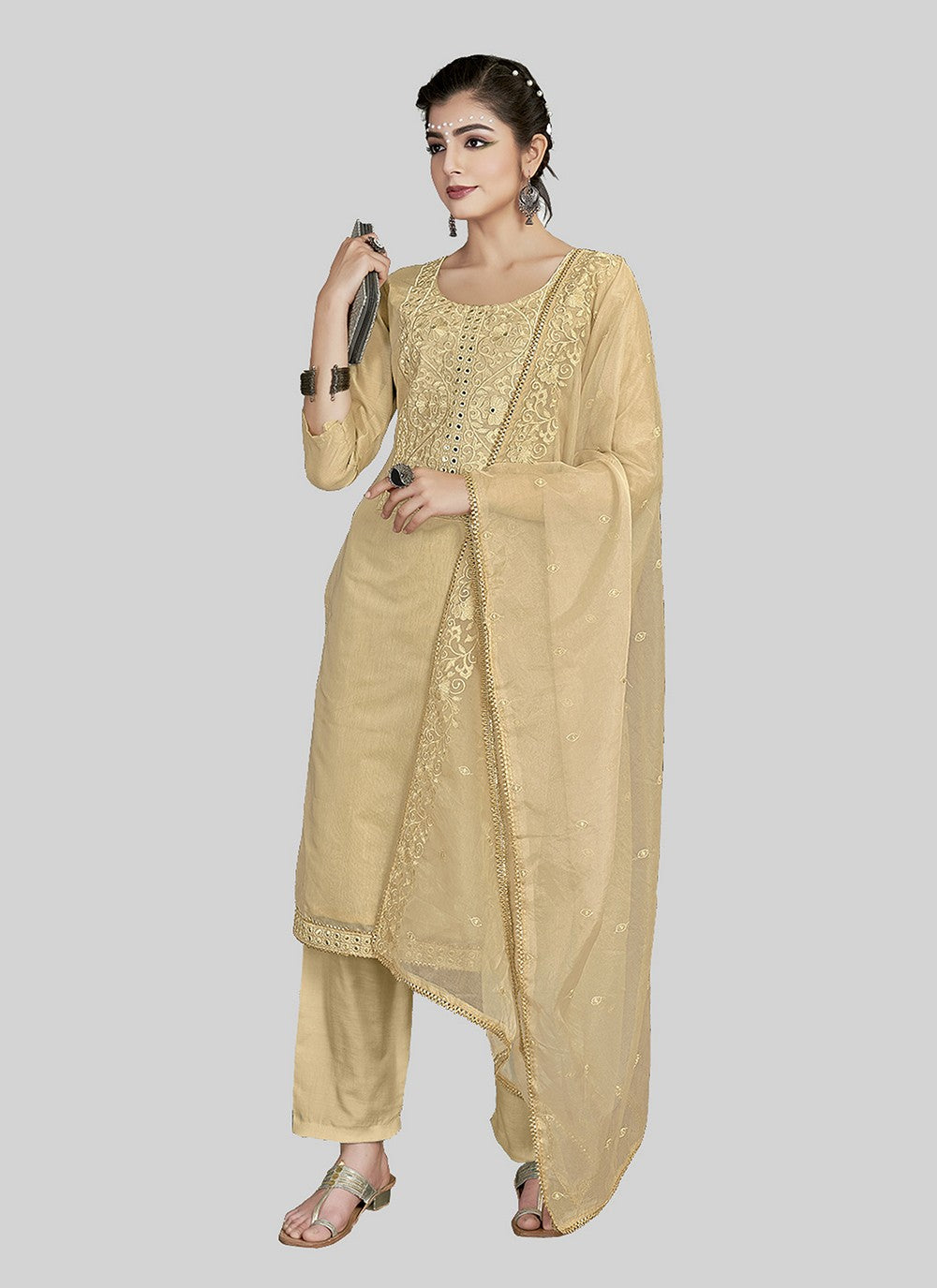 Chanderi Silk Pant Style Suit - T2541