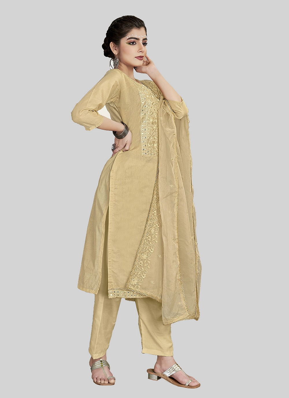 Chanderi Silk Pant Style Suit - T2541