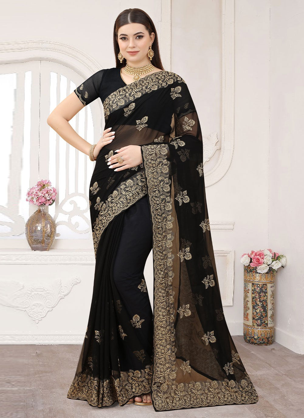 Classic Embroidered Silk Saree - S2059