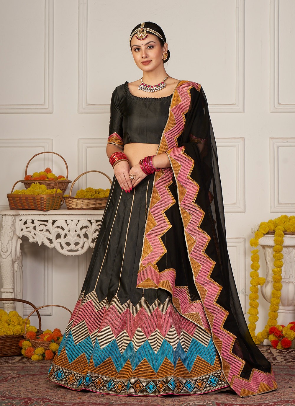 Embroidered Silk A - Line Lehenga - L1756