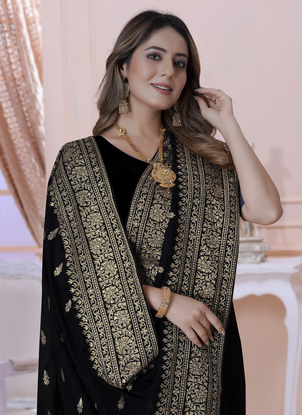 Classic Embroidered Vichitra Silk Saree - S3619