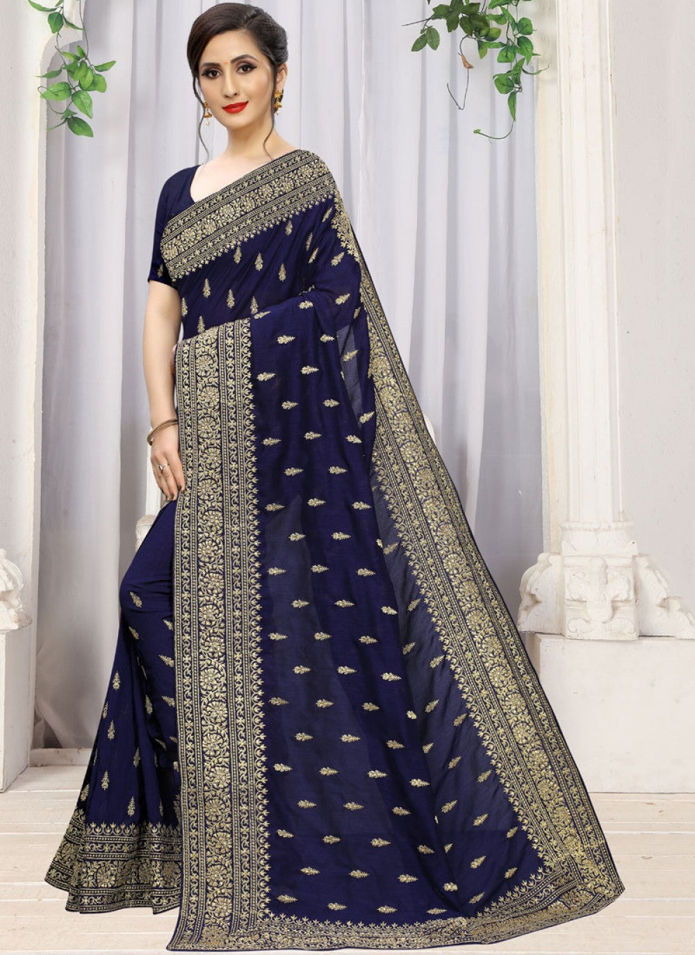 Traditional Embroidered Silk Saree - S0244