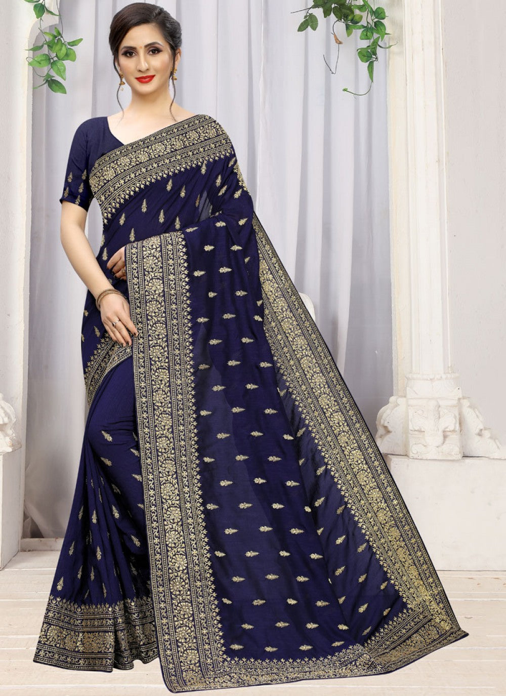 Traditional Embroidered Silk Saree - S0244