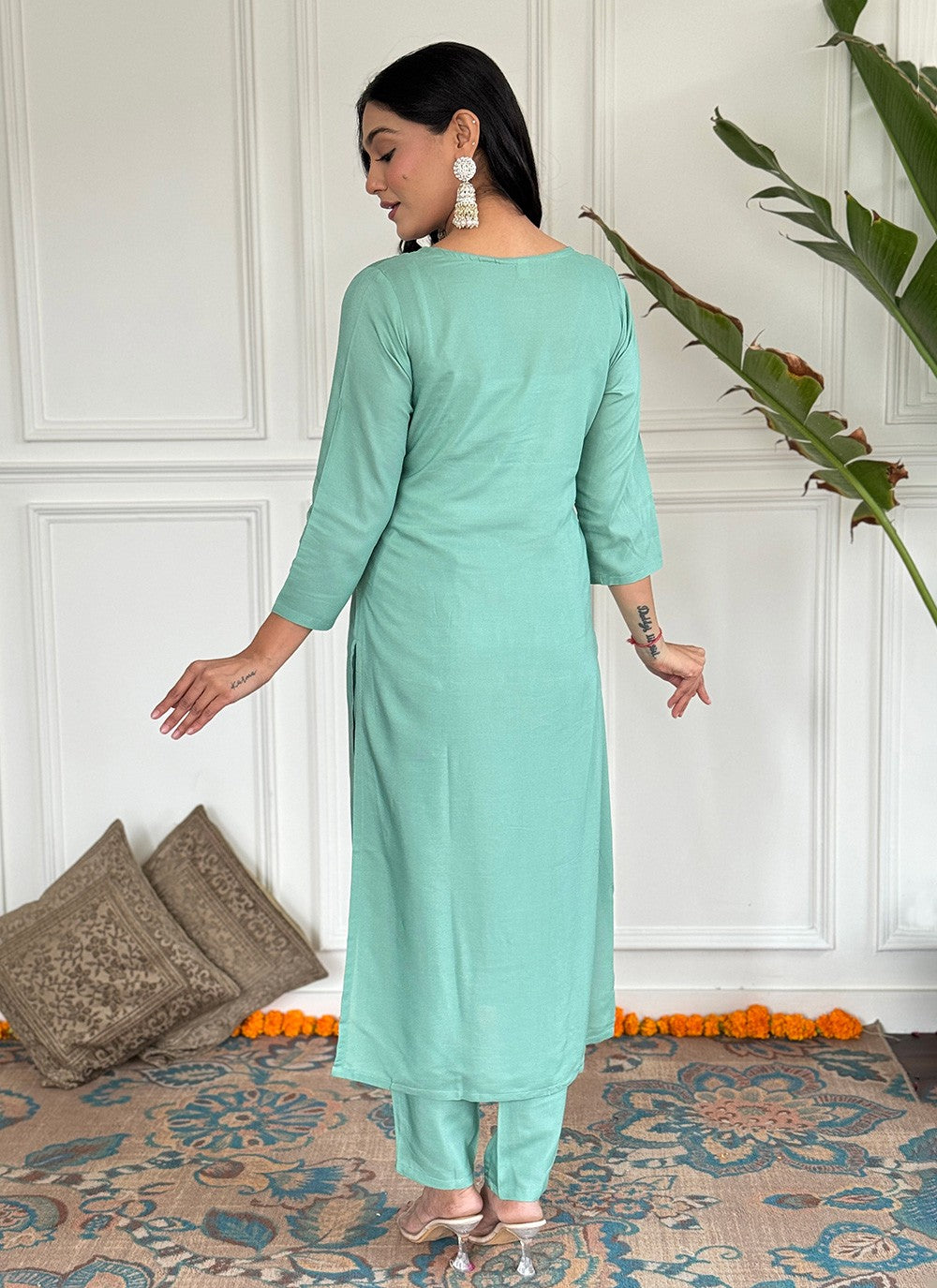 Embroidered Viscose Pant Style Suit - T4727