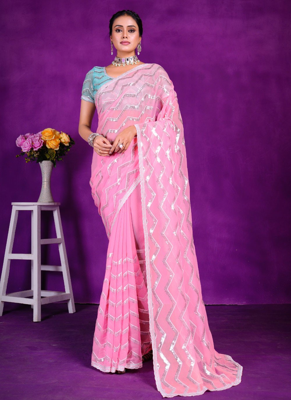 Classic Embroidered Shimmer Saree - S5701