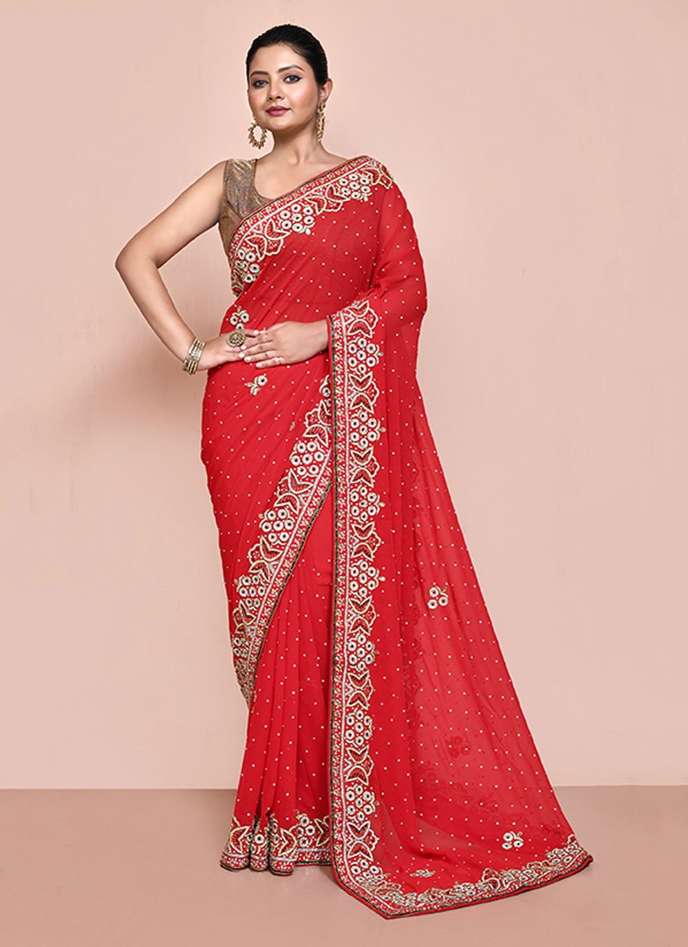 Classic Embroidered Shimmer Saree - S6521