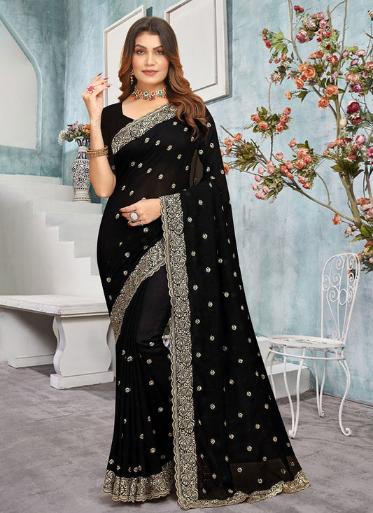 Traditional Embroidered Vichitra Silk Saree - S7737