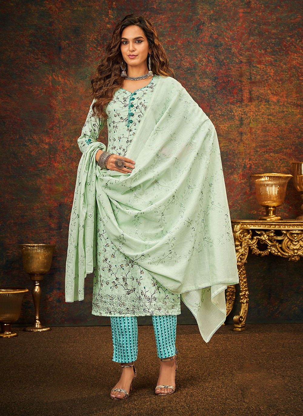 Cotton Satin Churidar Suit - T741