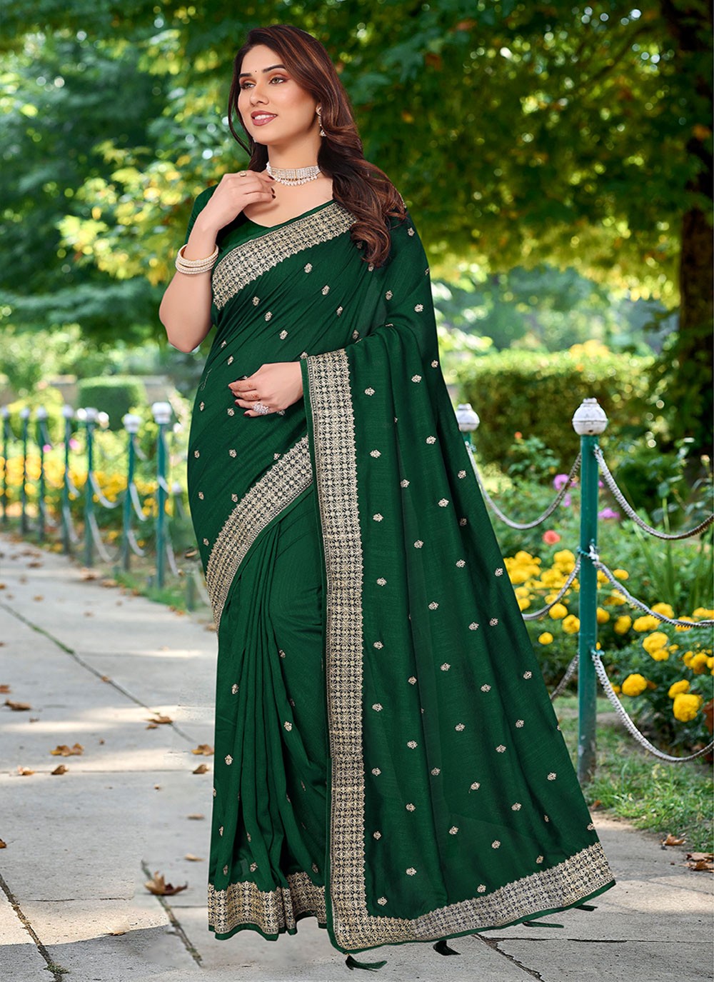 Classic Embroidered Vichitra Silk Saree - S6872