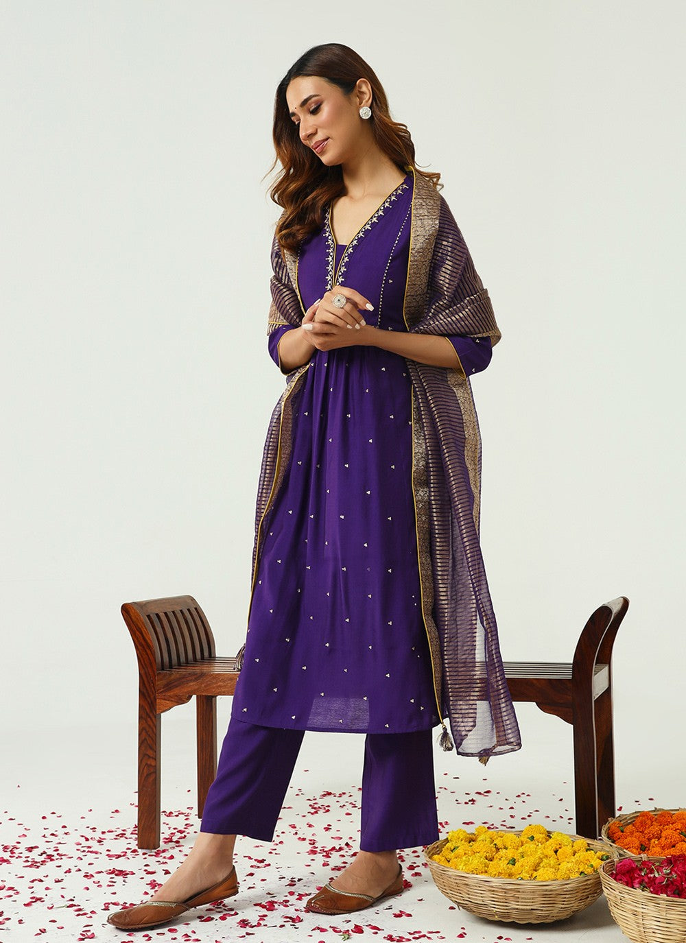 Embroidered Chanderi Pant Style Suit - T4543