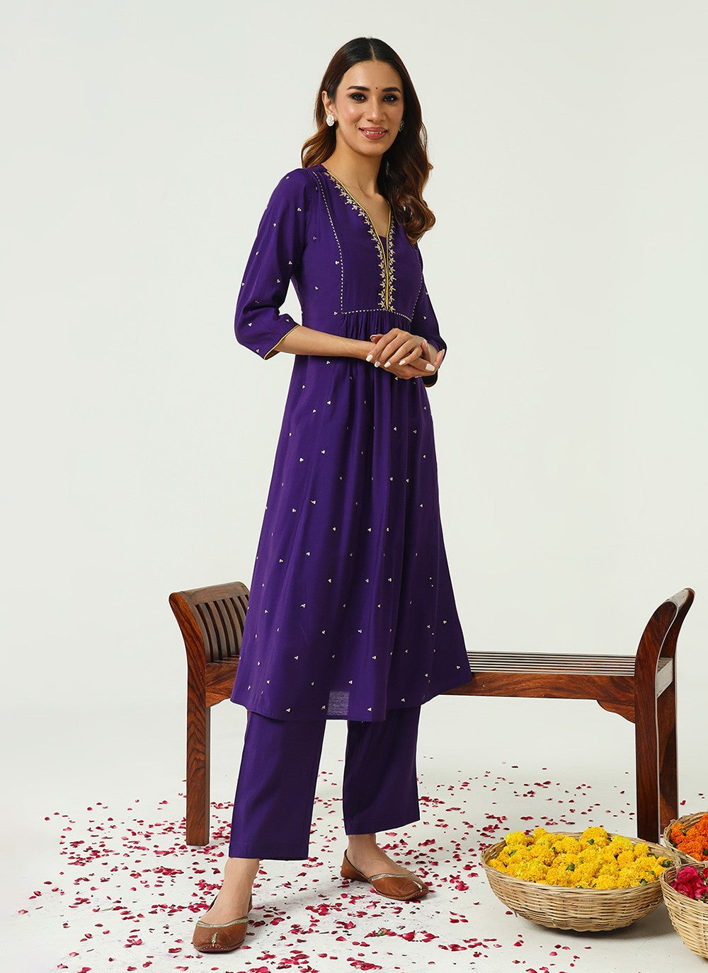 Embroidered Chanderi Pant Style Suit - T4543