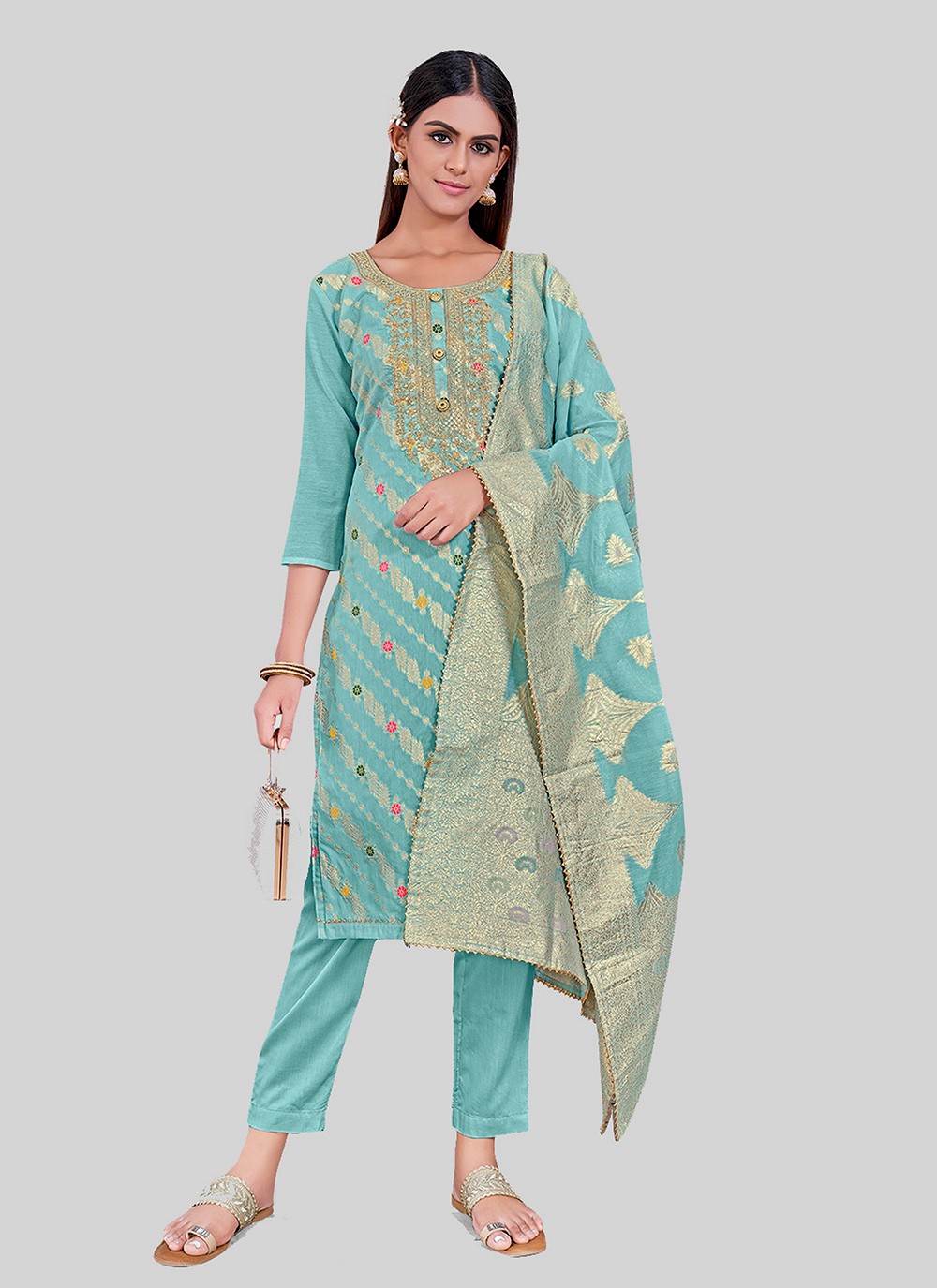 Chanderi Silk Pant Style Suit - T2492