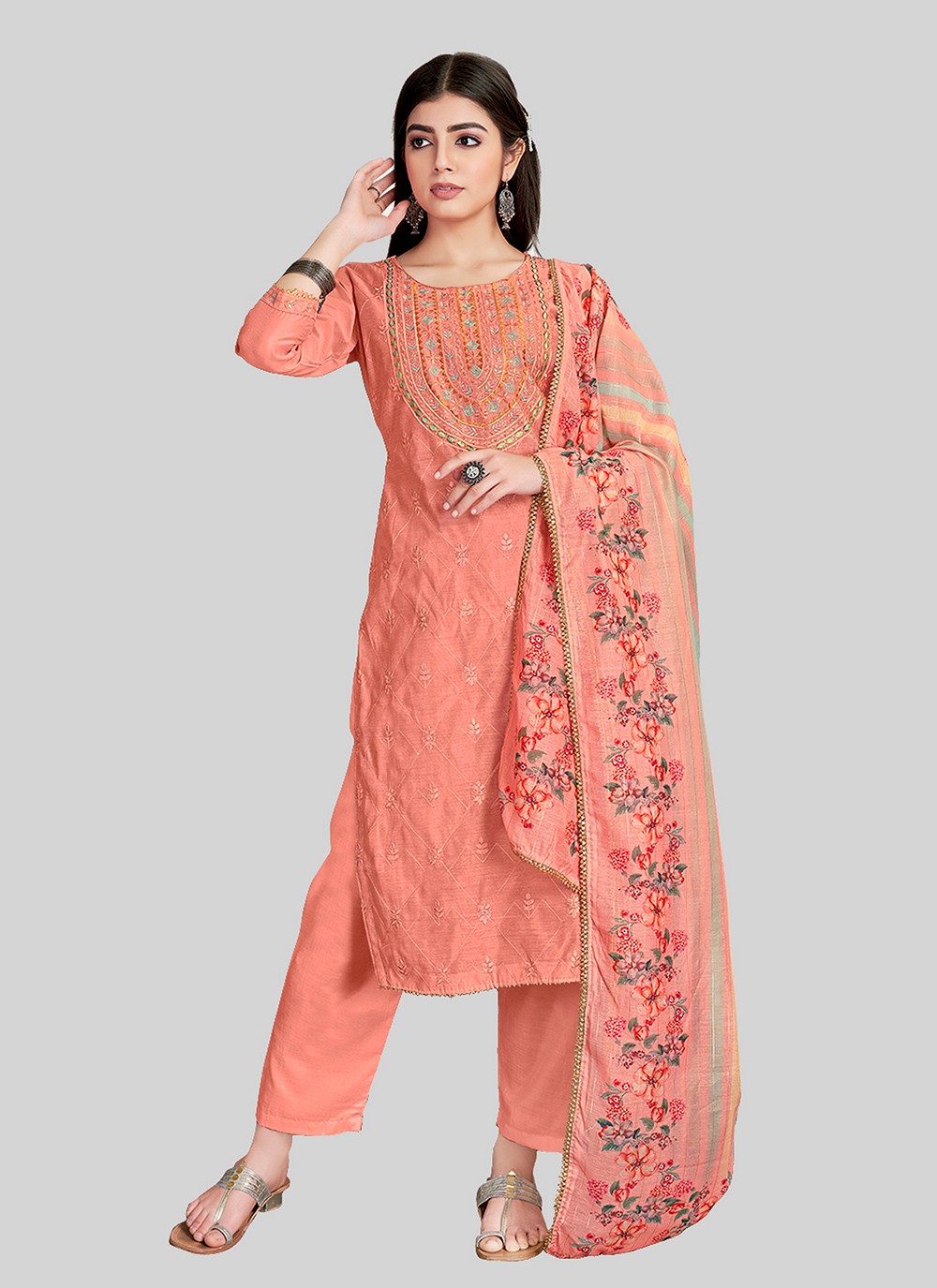 Chanderi Silk Pant Style Suit - T2512