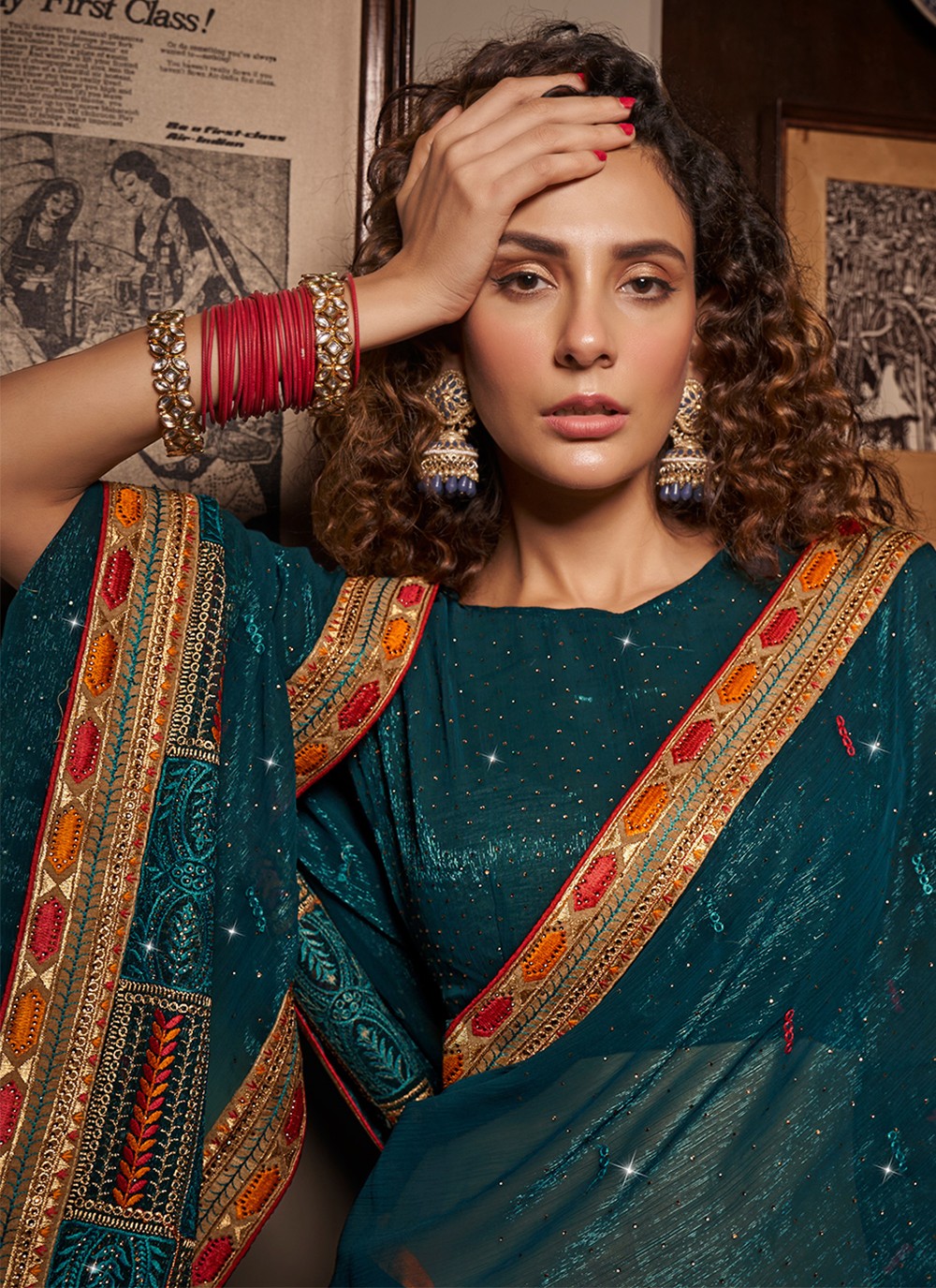 Classic Embroidered Chinon Saree - S3487